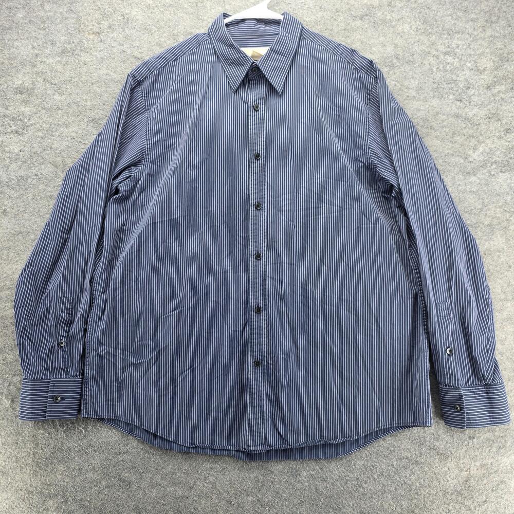 MICHAEL Michael Kors Dress Shirt Mens XL Blue Striped 100% Cotton Point Collar